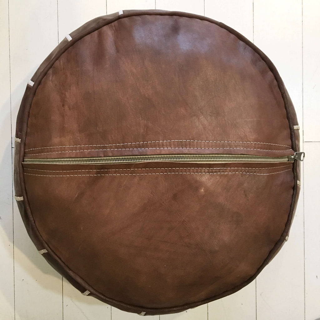 Embroidered Pouffe Walnut Pouffe - Mashi Moosh