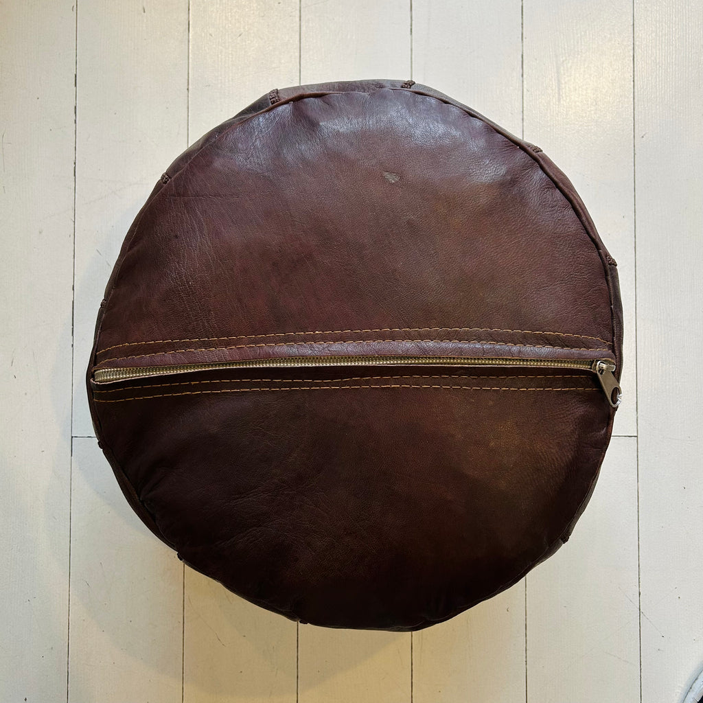 Embroidered Moroccan Pouffe (Mini) w/Dark Thread - Espresso