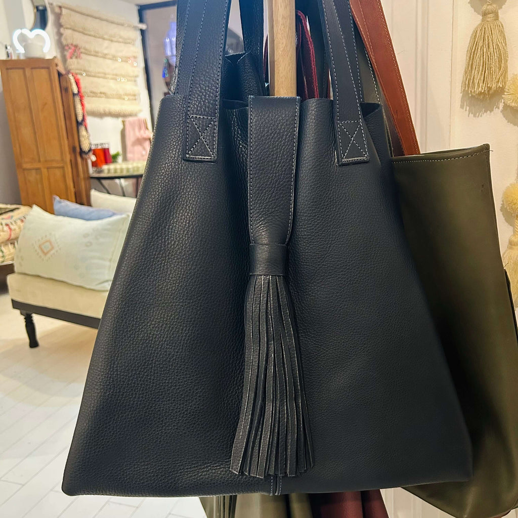 Leather Tote Bag (Navy) - Mashi Moosh
