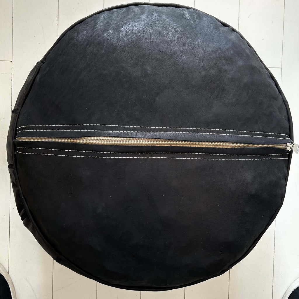 Embroidered Moroccan Pouffe - Midnight - Mashi Moosh