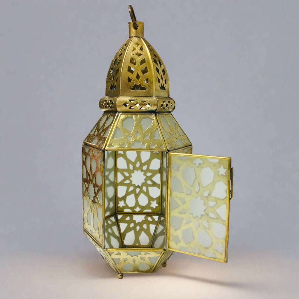 Glass Lantern w/Brass Design (4 Colours) - Mashi Moosh