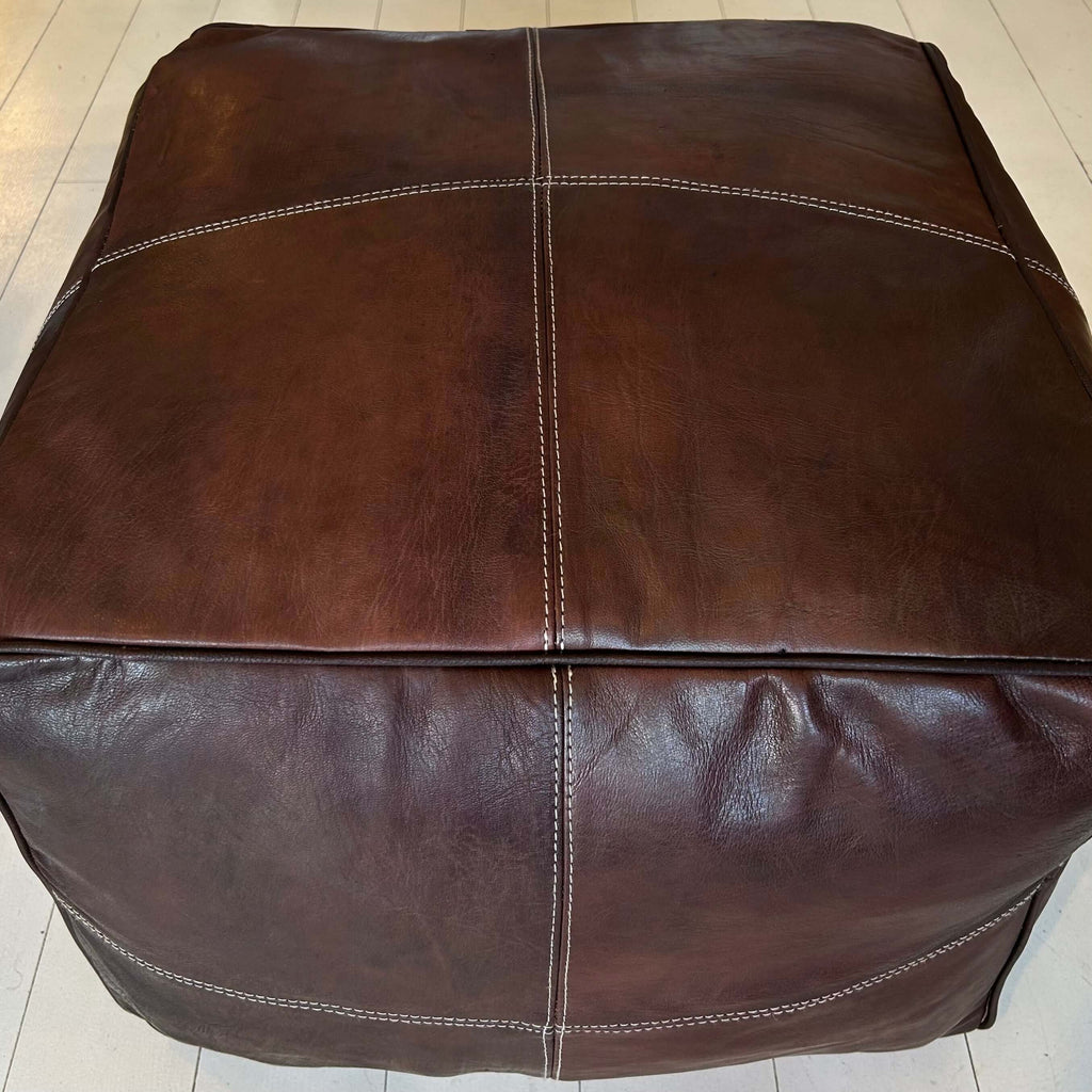 Square Leather Pouffe