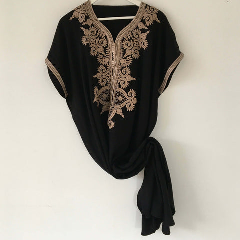 Kaftan - Style #1 Intricate Embroidered (Midnight) - Mashi Moosh