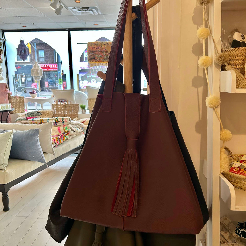 Leather Tote Bag (Maroon) - Mashi Moosh