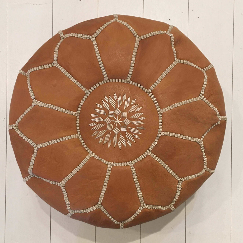 Embroidered Pouffe (Mini) - Desert Sand Pouffe - Mashi Moosh