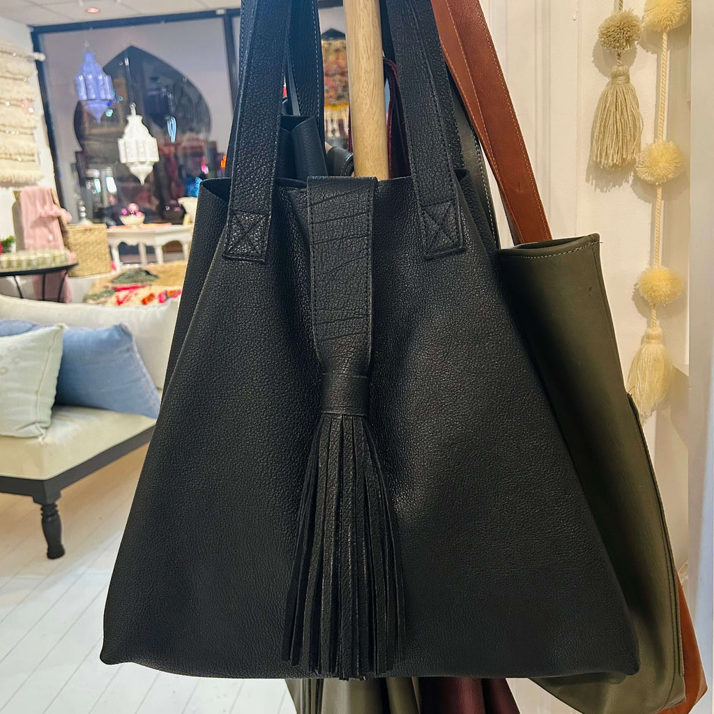 Leather Tote Bag (Midnight) - Mashi Moosh