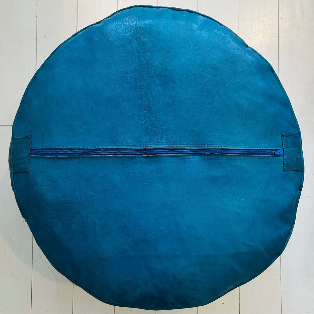 Embossed Moroccan Pouffe - Aqua Large - Mashi Moosh
