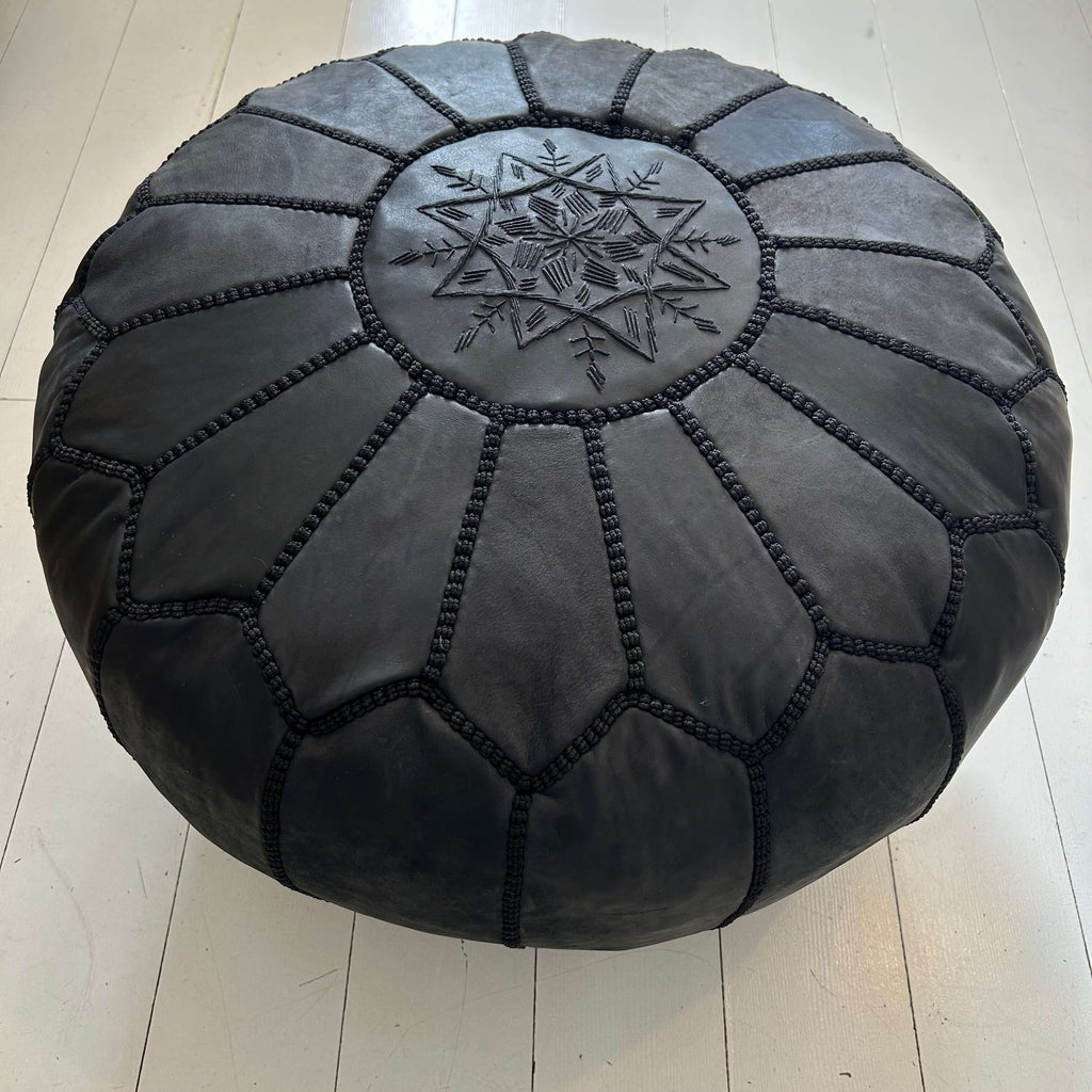 Embroidered Moroccan Pouffe - Midnight - Mashi Moosh