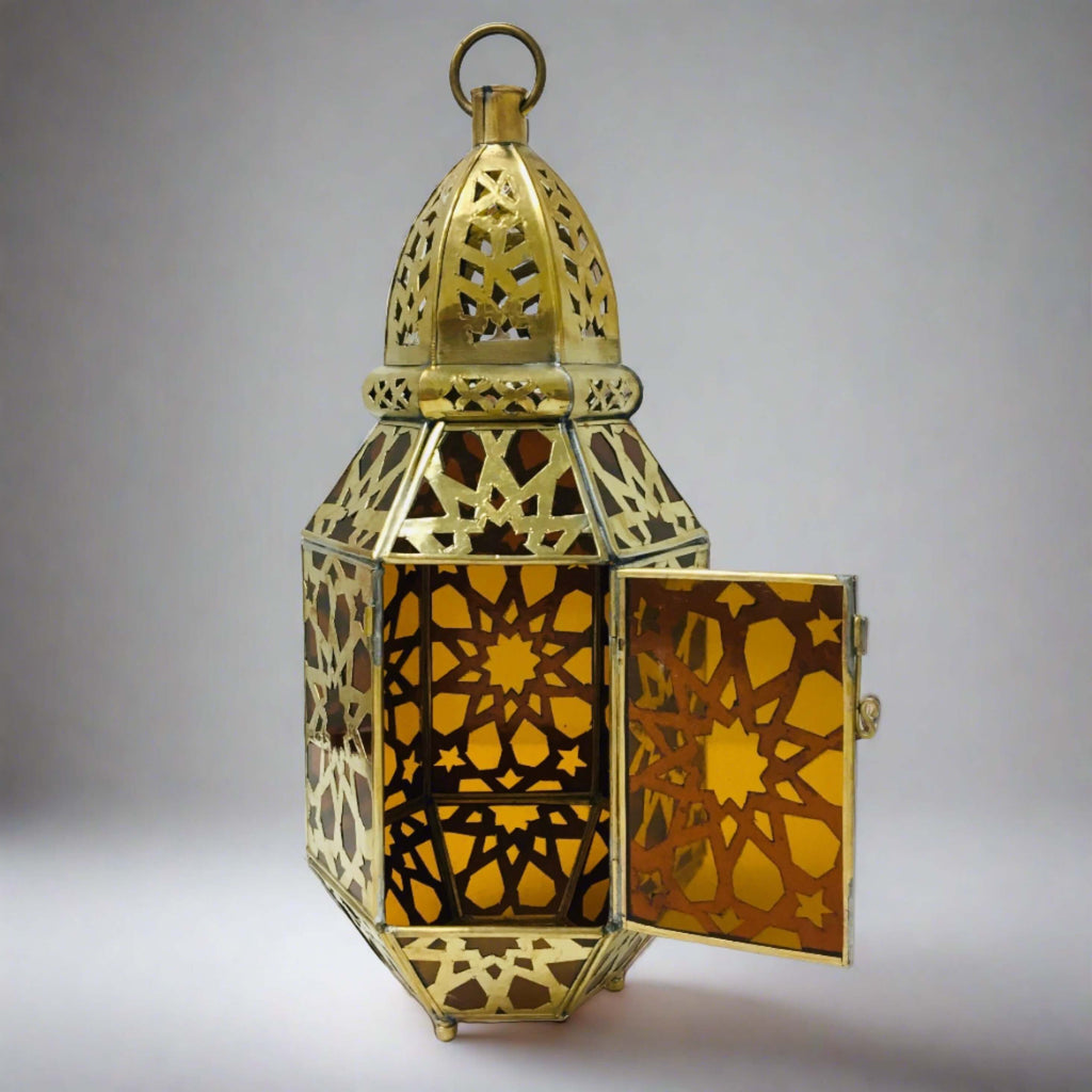 Glass Lantern w/Brass Design (4 Colours) - Mashi Moosh