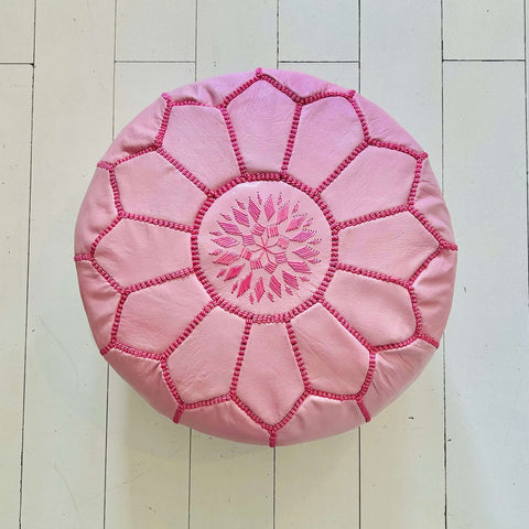 Embroidered Moroccan Pouffe (Mini) - Pink - Mashi Moosh