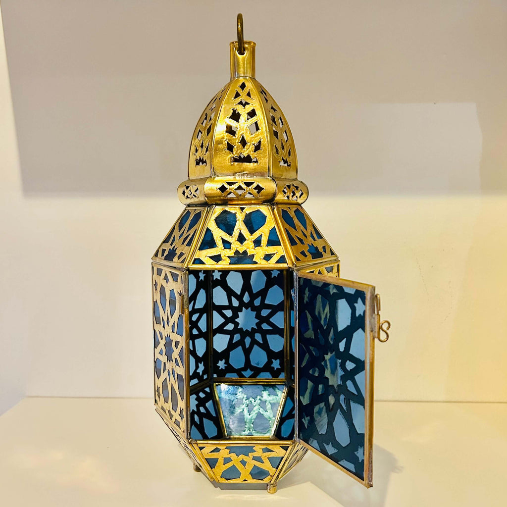 Glass Lantern w/Brass Design (4 Colours) - Mashi Moosh