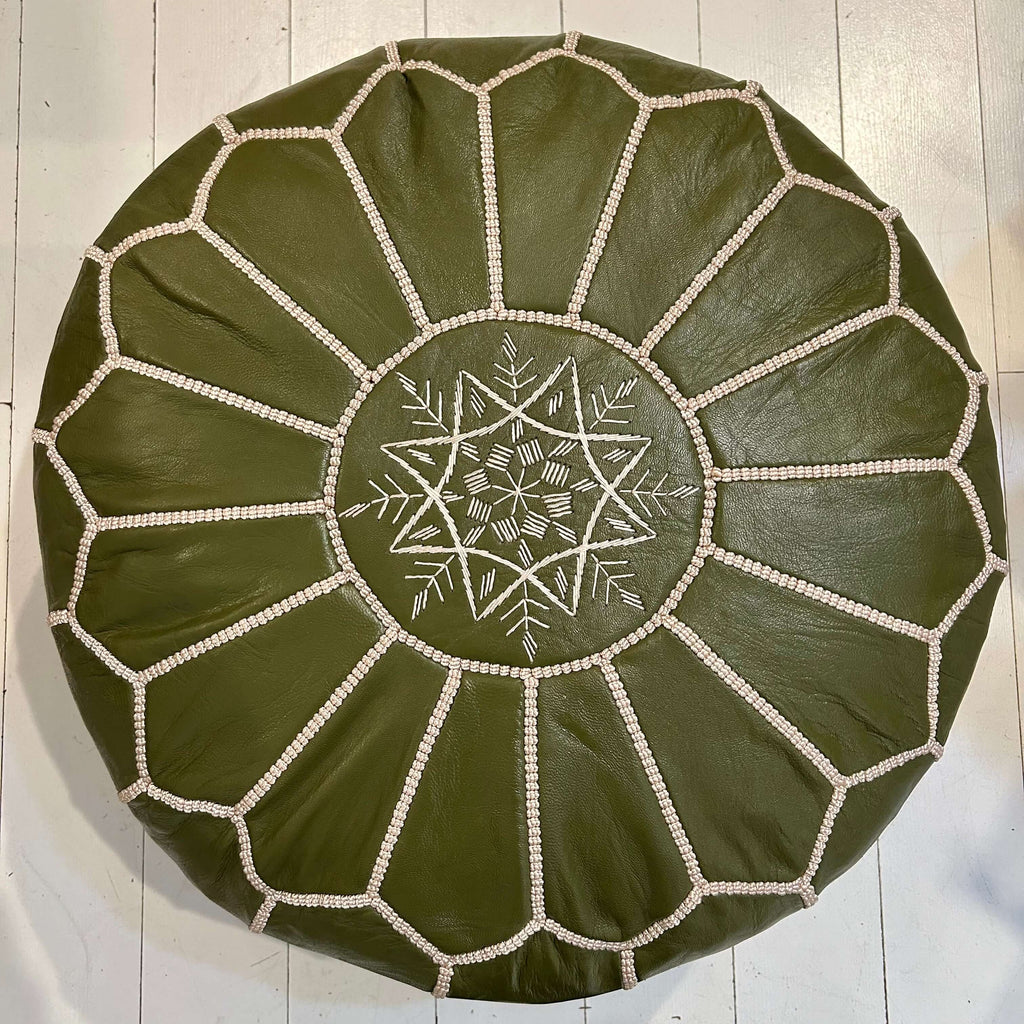 Embroidered Pouffe - Olive - Mashi Moosh