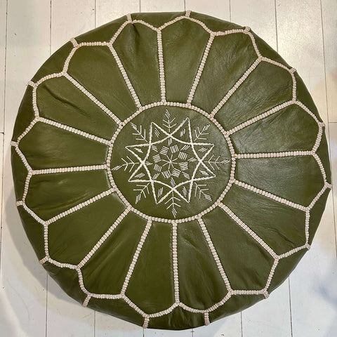 Embroidered Pouffe - Olive - Mashi Moosh
