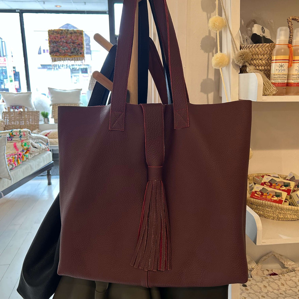 Leather Tote Bag (Maroon) - Mashi Moosh