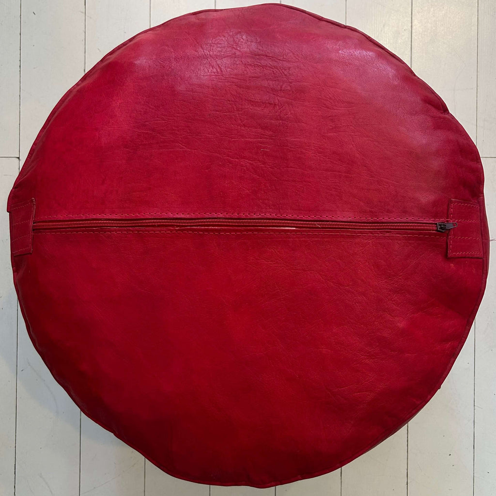 Embossed Moroccan Pouffe - Berry Red Large - Mashi Moosh