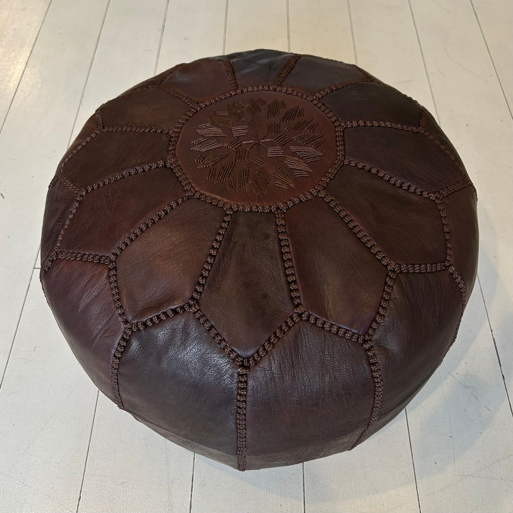 Embroidered Moroccan Pouffe (Mini) w/Dark Thread - Espresso