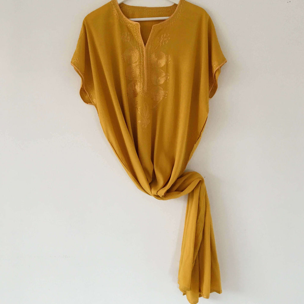 Kaftan - Embroidered Lightweight (Saffron) - Mashi Moosh