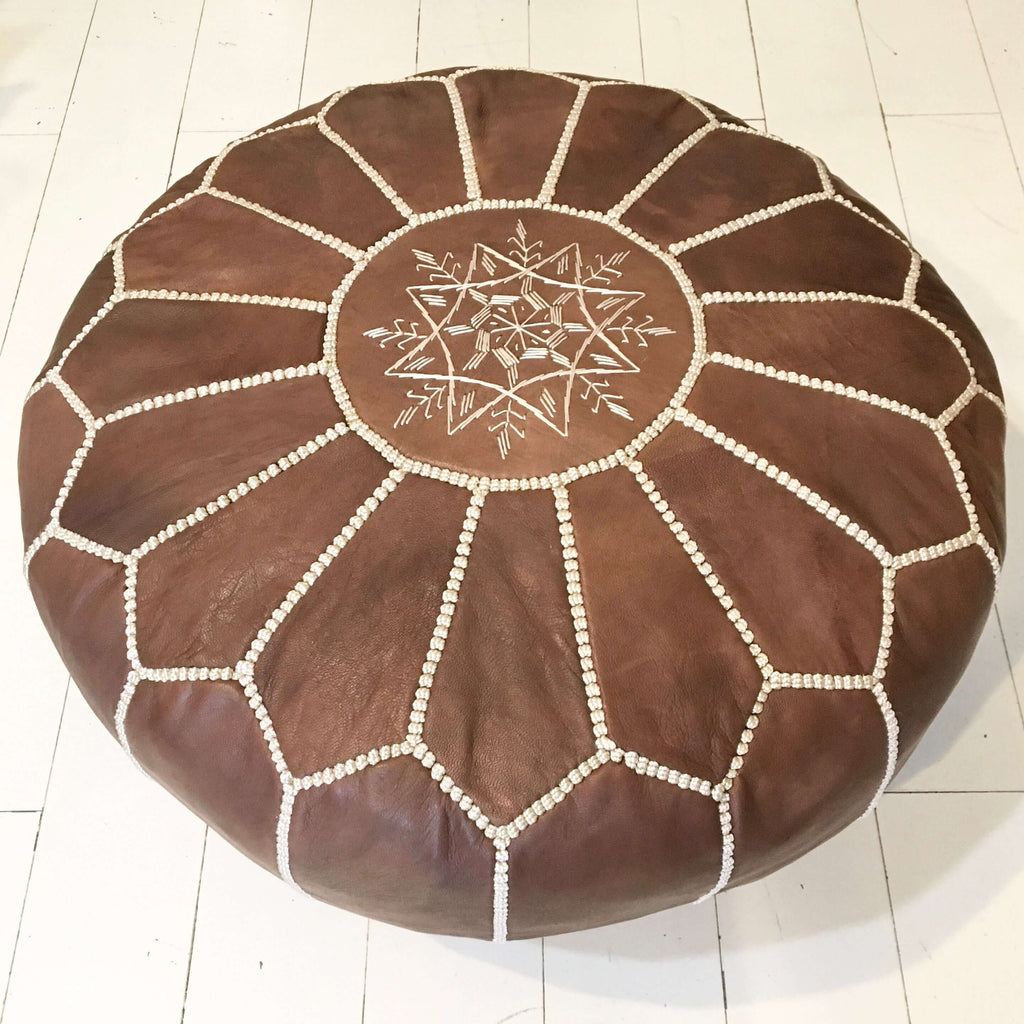 Embroidered Pouffe Walnut Pouffe - Mashi Moosh