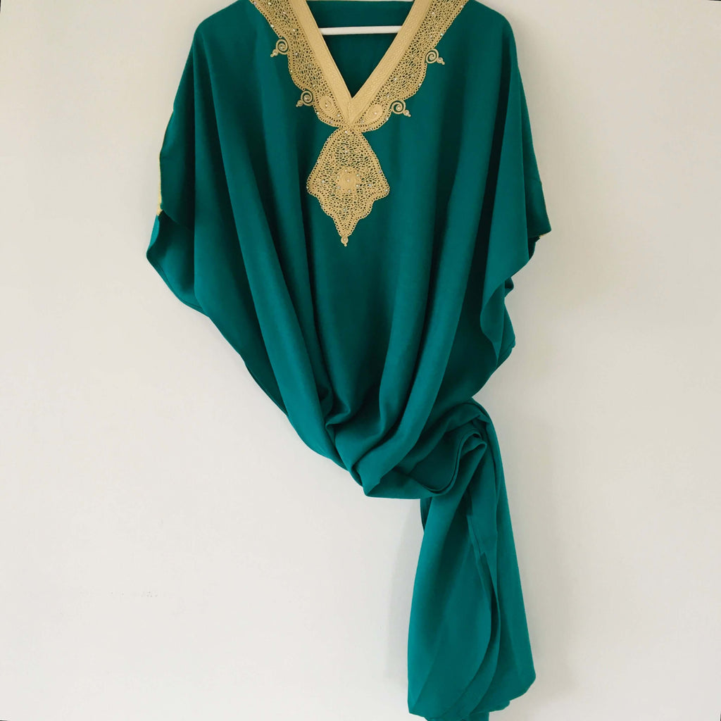 Kaftan - Style #2 Intricate Embroidered (Teal) - Mashi Moosh