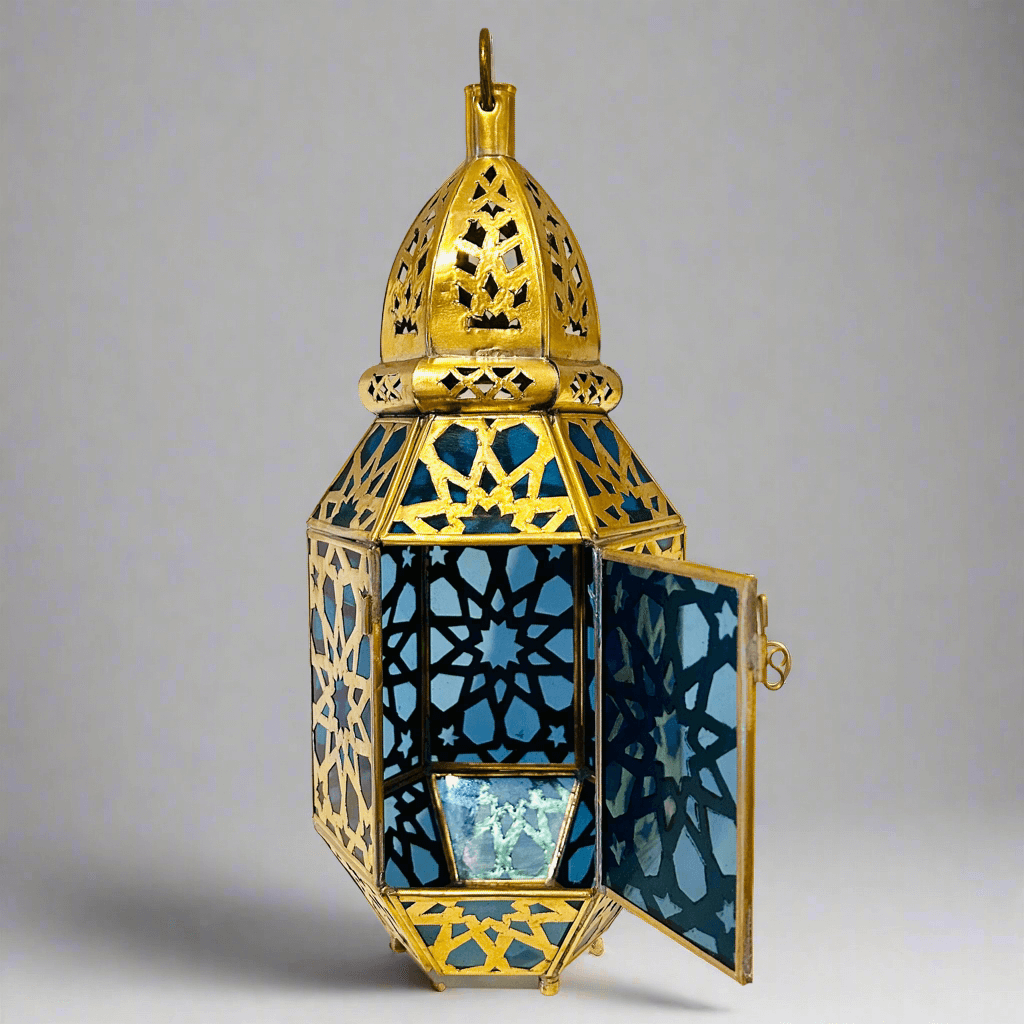 Glass Lantern w/Brass Design (4 Colours) - Mashi Moosh