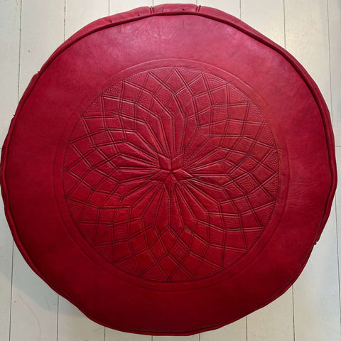 Embossed Moroccan Pouffe - Berry Red Large - Mashi Moosh