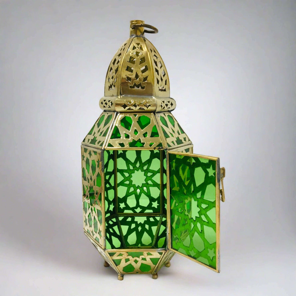 Glass Lantern w/Brass Design (4 Colours) - Mashi Moosh