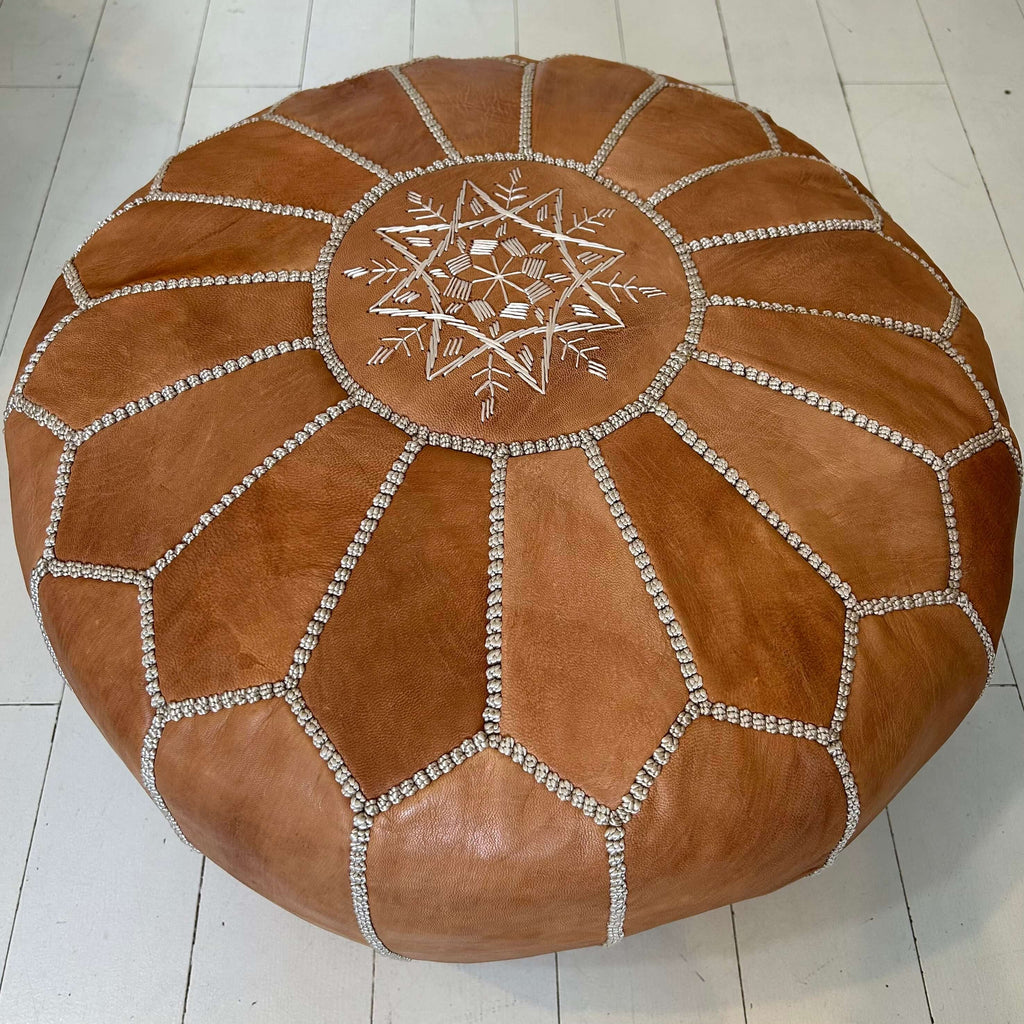 Embroidered Moroccan Pouffe - Desert Sand - Mashi Moosh