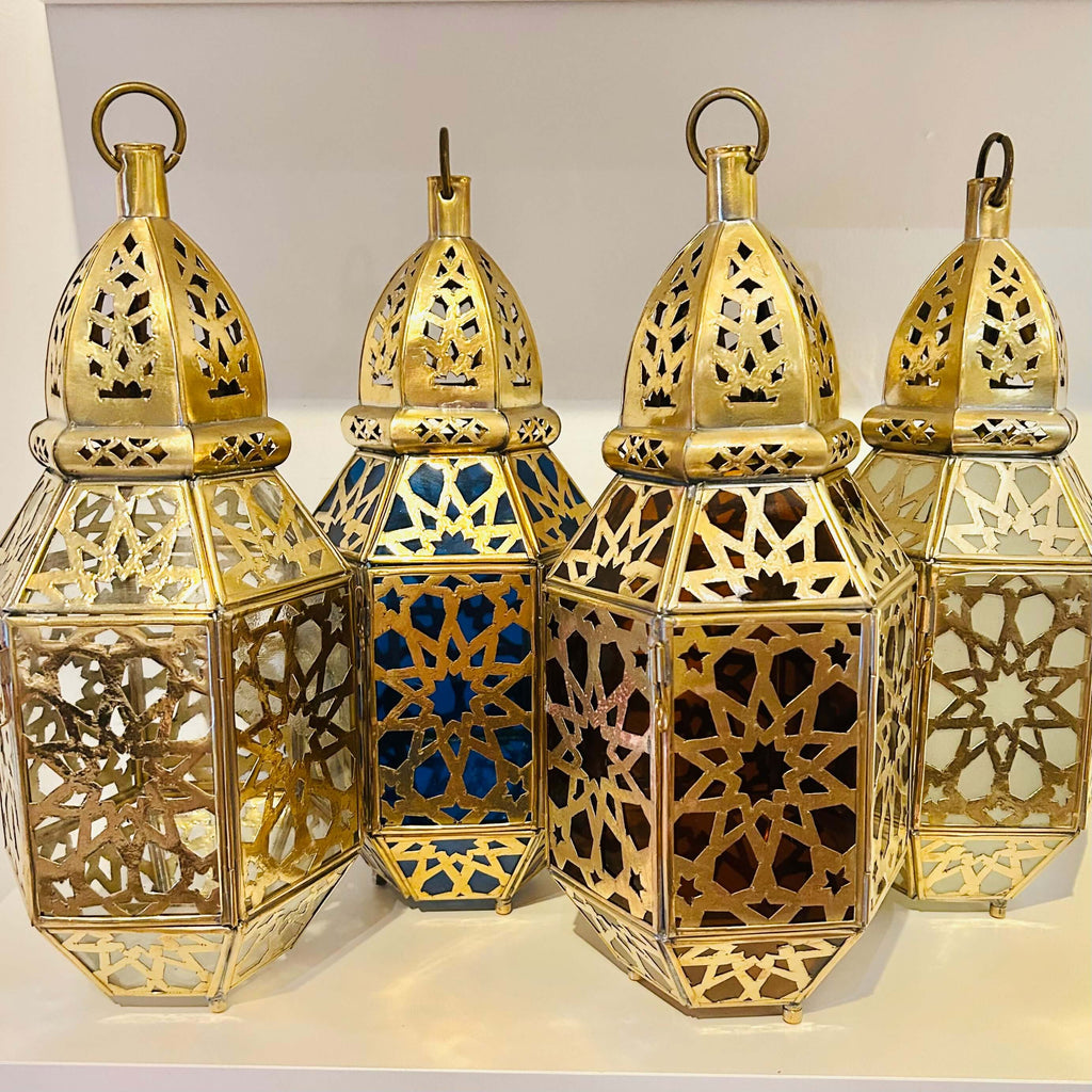 Glass Lantern w/Brass Design (4 Colours) - Mashi Moosh
