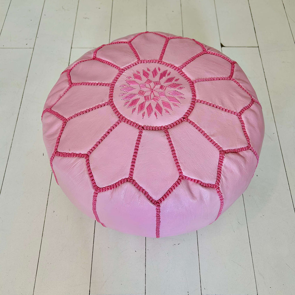 Embroidered Moroccan Pouffe (Mini) - Pink - Mashi Moosh