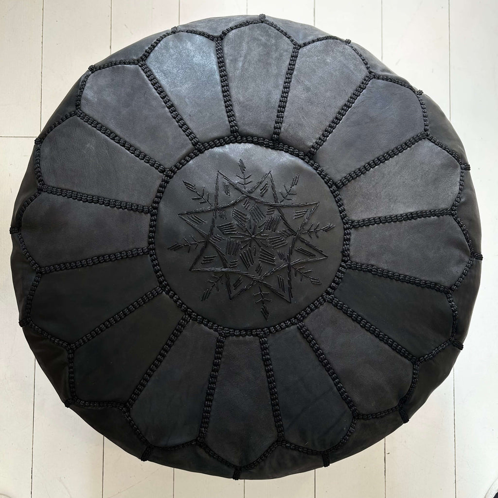 Embroidered Moroccan Pouffe - Midnight - Mashi Moosh