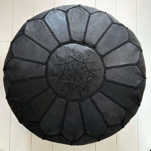 Embroidered Moroccan Pouffe - Midnight - Mashi Moosh