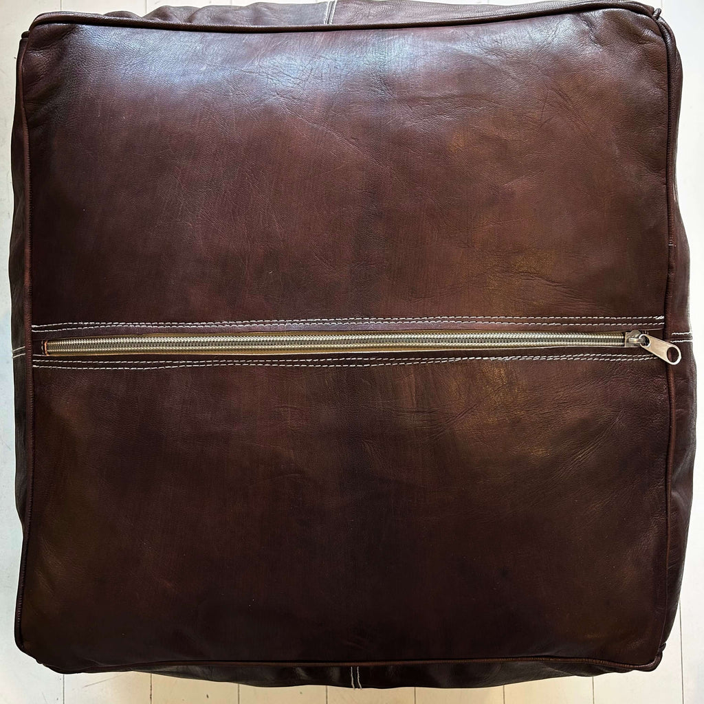 Square Leather Pouffe