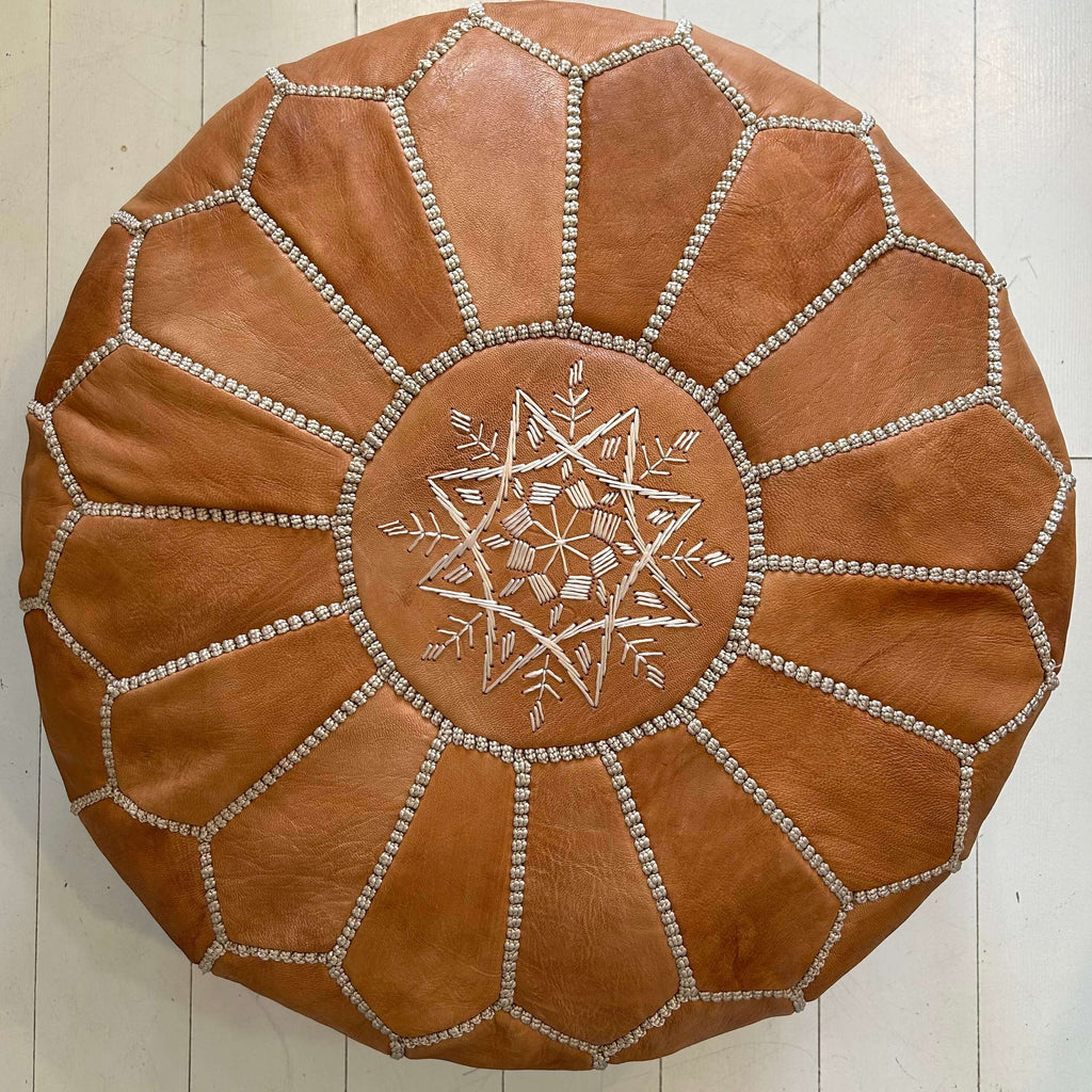 Embroidered Moroccan Pouffe - Desert Sand - Mashi Moosh
