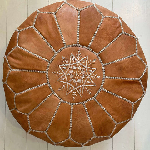 Embroidered Moroccan Pouffe - Desert Sand - Mashi Moosh