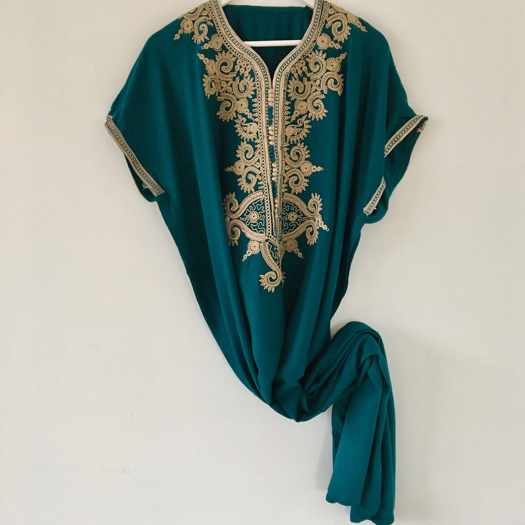 Kaftan - Style #1 Intricate Embroidered (Teal) - Mashi Moosh