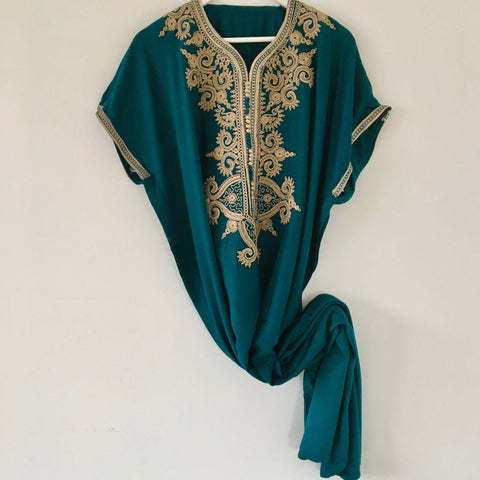 Kaftan - Style #1 Intricate Embroidered (Teal) - Mashi Moosh