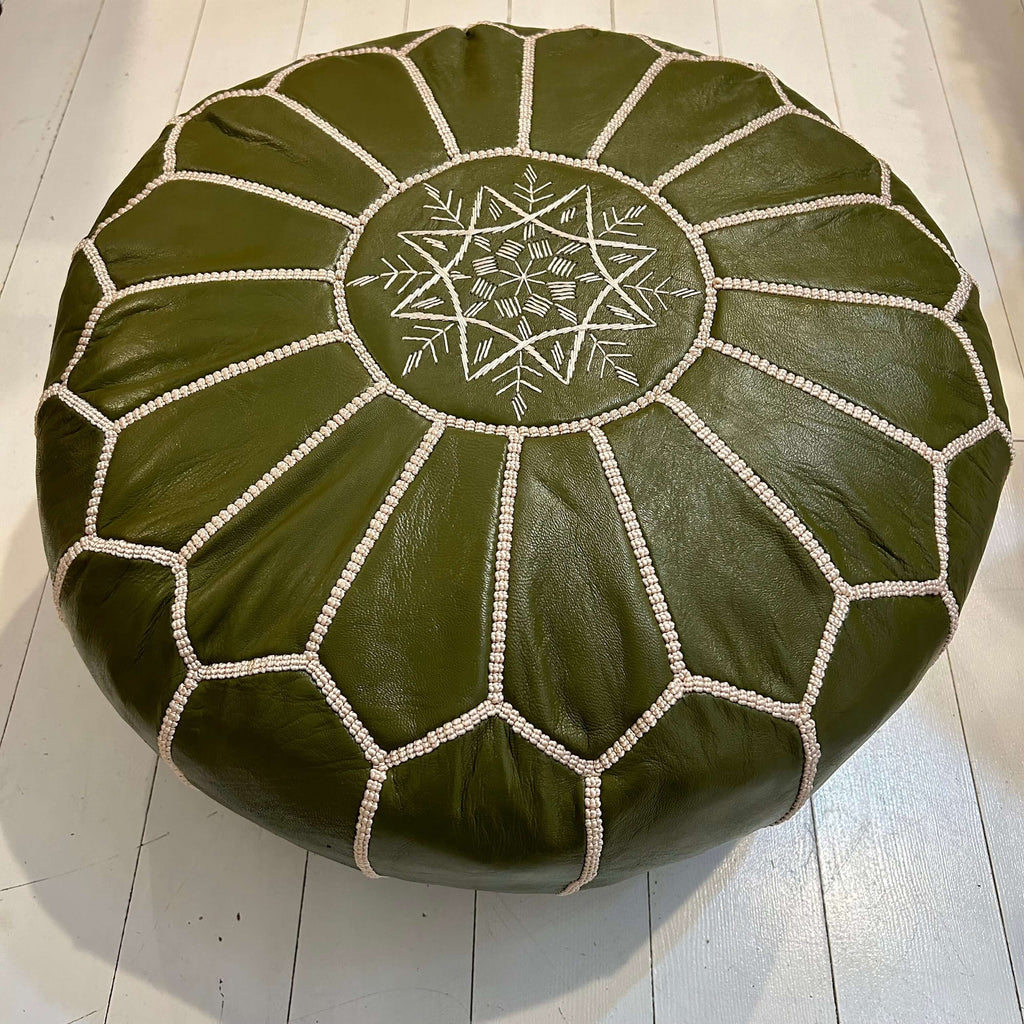 Embroidered Pouffe - Olive - Mashi Moosh