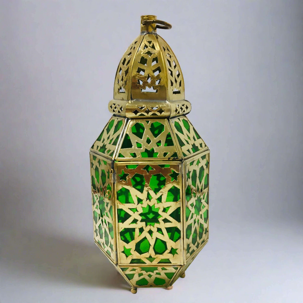 Glass Lantern w/Brass Design (4 Colours) - Mashi Moosh