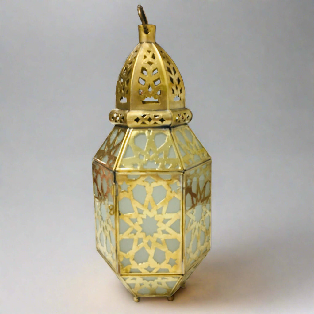 Glass Lantern w/Brass Design (4 Colours) - Mashi Moosh