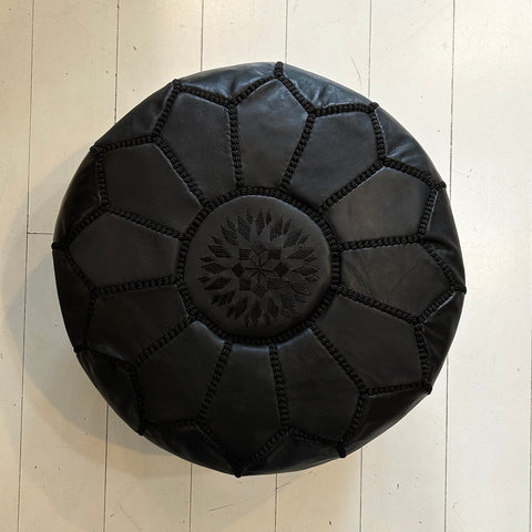 Embroidered Moroccan Pouffe (Mini) w/Dark Thread - Midnight - Mashi Moosh