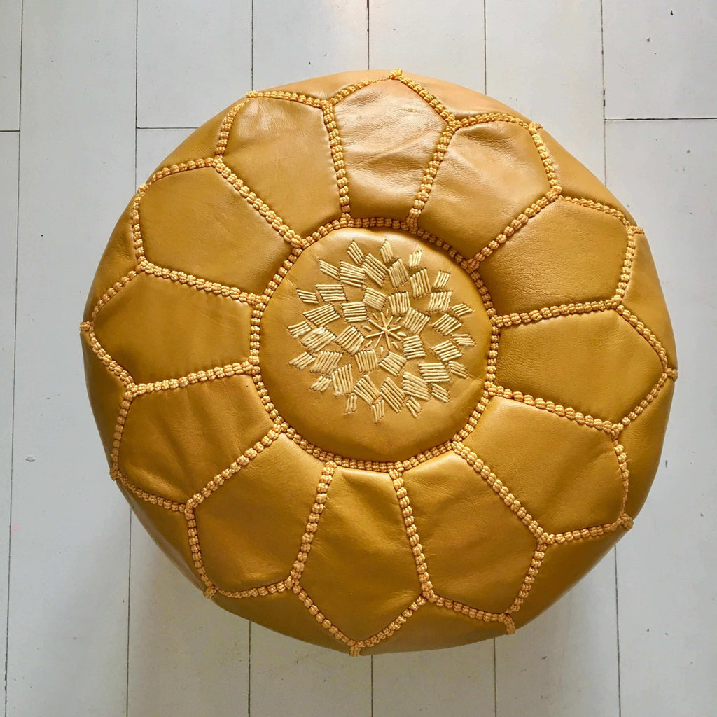 Embroidered Moroccan Pouffe (Mini) - Saffron - Mashi Moosh