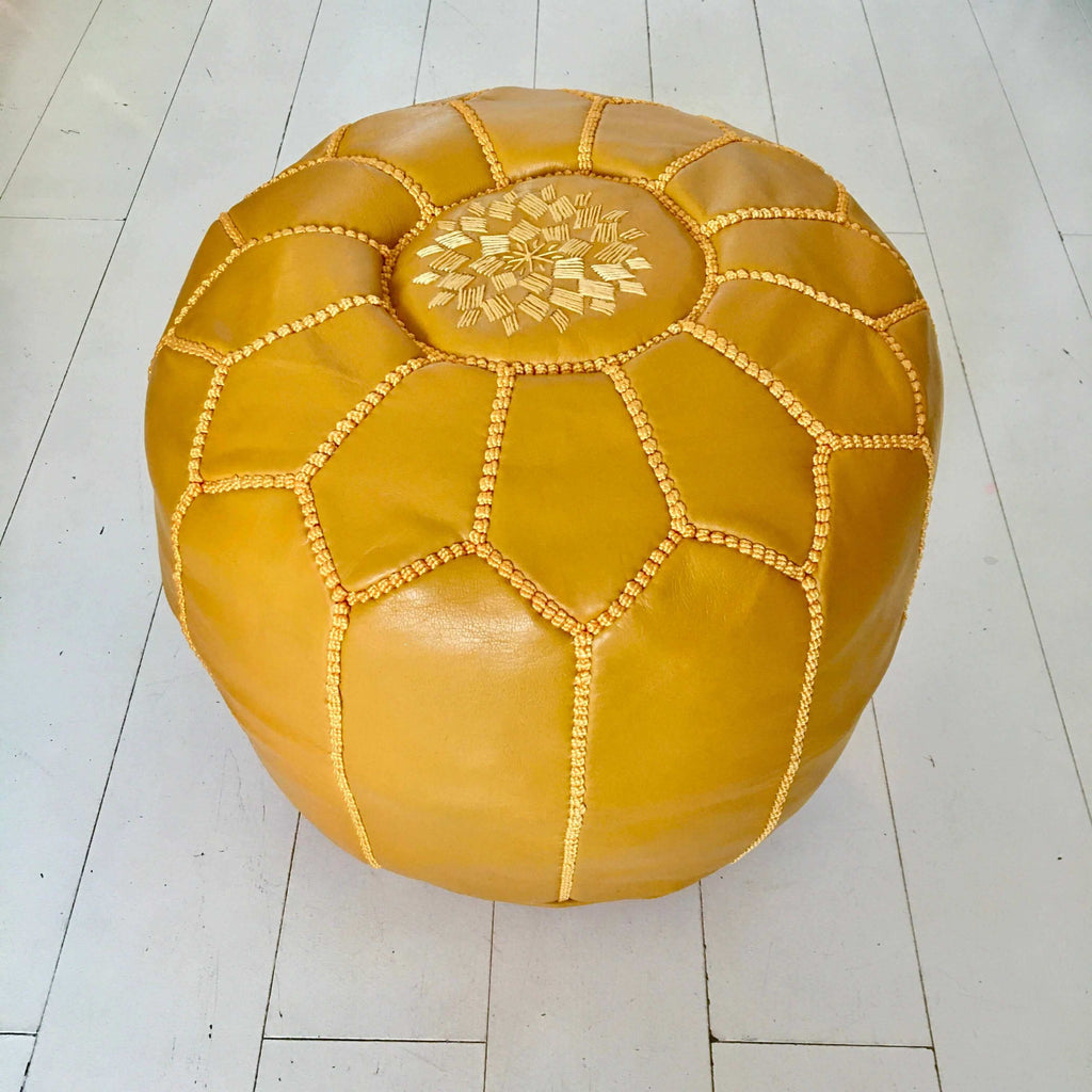 Embroidered Moroccan Pouffe (Mini) - Saffron - Mashi Moosh