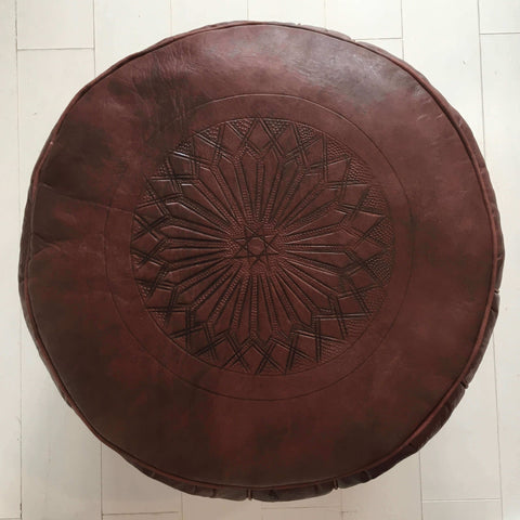 Embossed Leather Pouffe - Chocolate Pouffe - Mashi Moosh