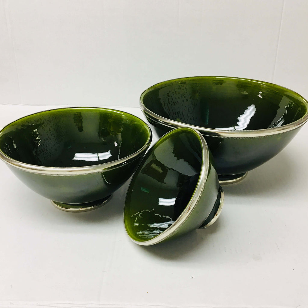 Silver Rimmed Serving Bowl - Moss Bowl - Mashi Moosh