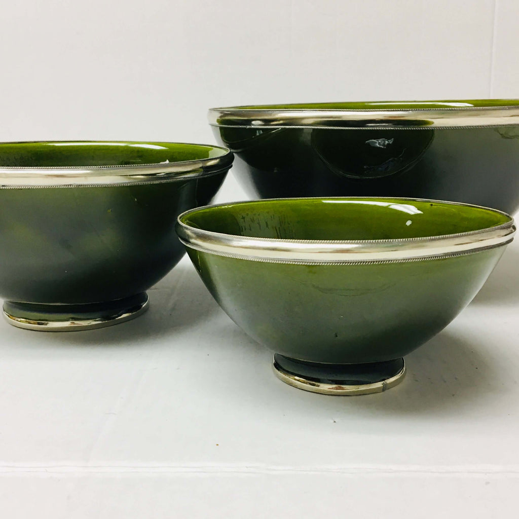 Silver Rimmed Serving Bowl - Moss Bowl - Mashi Moosh