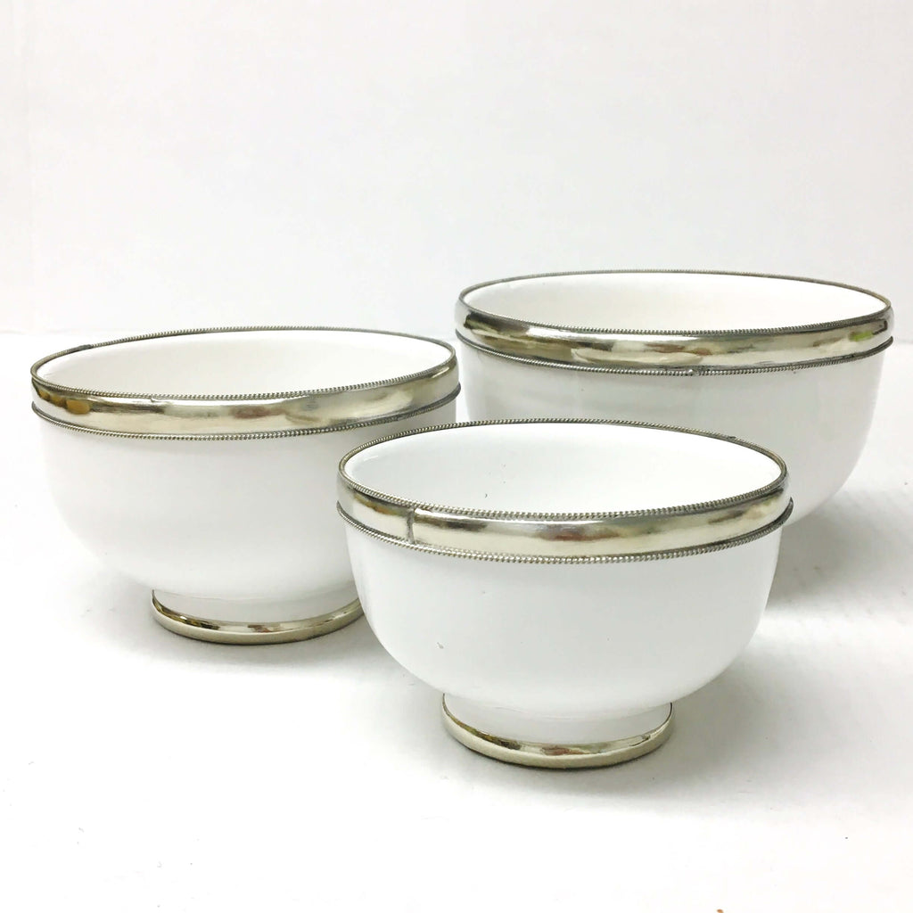 Silver Rimmed Bowl - White Bowl - Mashi Moosh