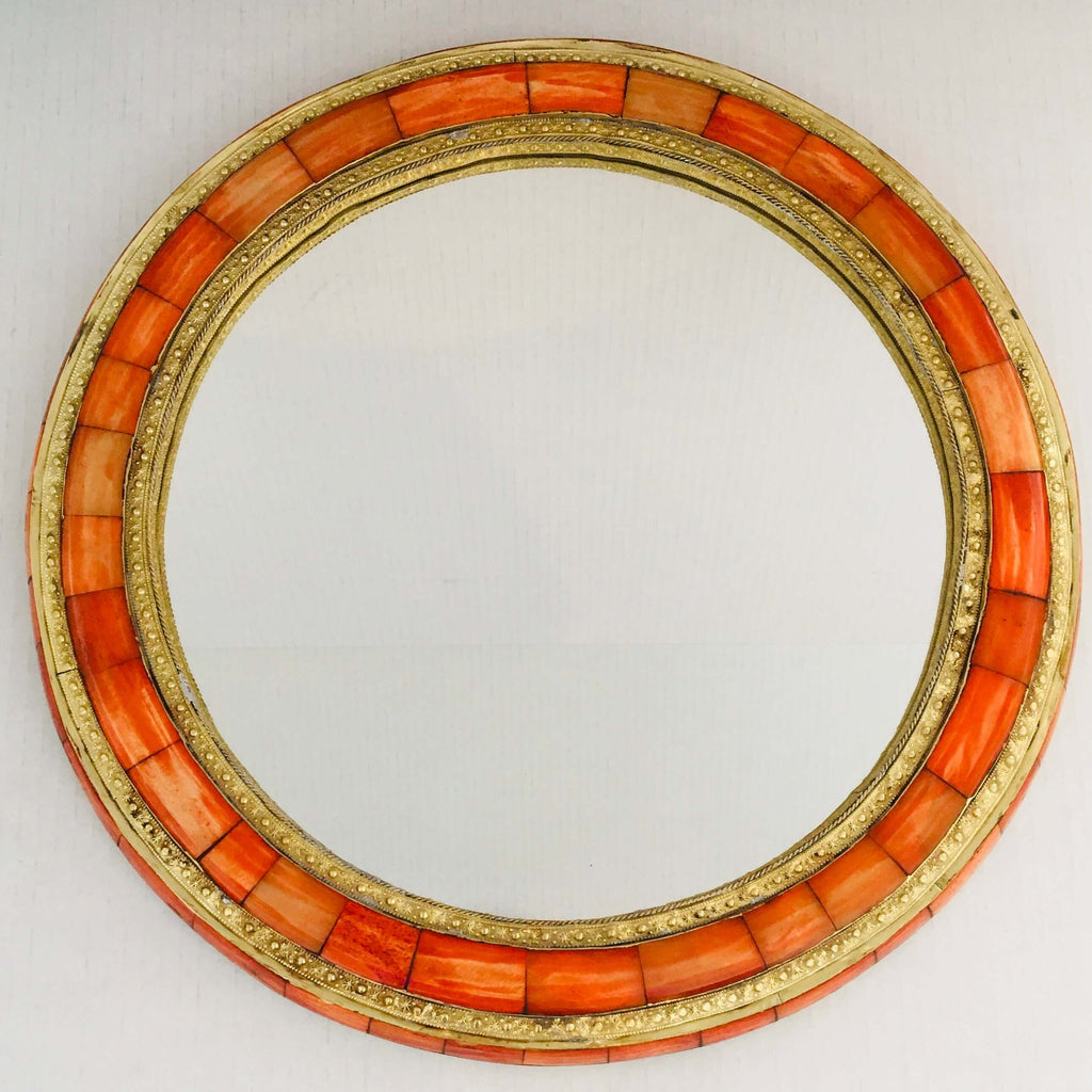 Round Camel Bone Mirror - Henna Dyed - Mashi Moosh