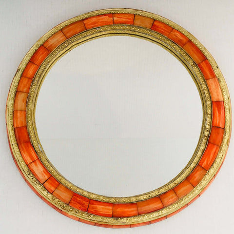 Round Camel Bone Mirror - Henna Dyed - Mashi Moosh