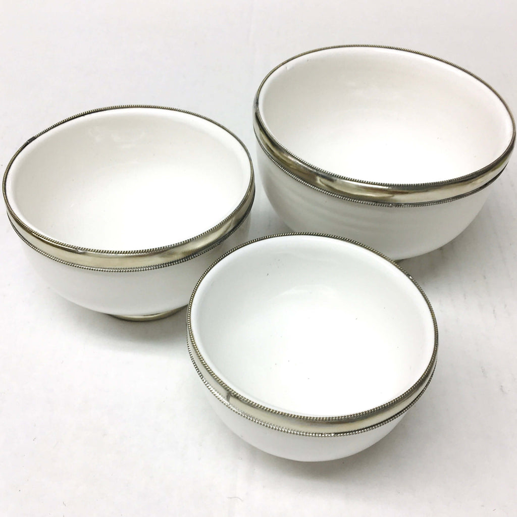 Silver Rimmed Bowl - White Bowl - Mashi Moosh