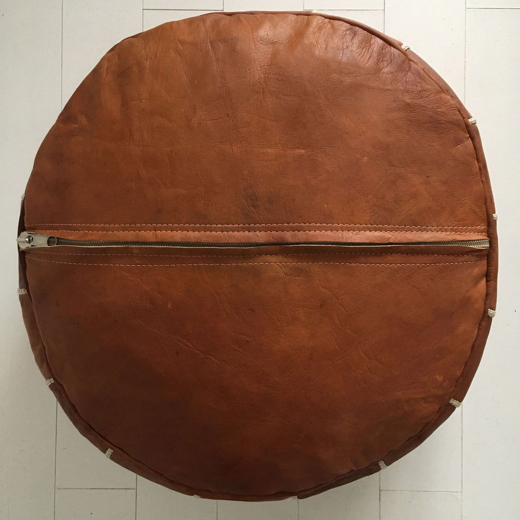 Tasselled Embroidered Pouffe - Cognac Pouffe - Mashi Moosh